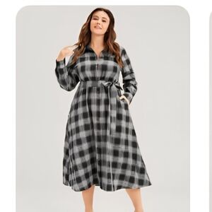 BloomChic Black and Gray Plaid Long Sleeve Dress